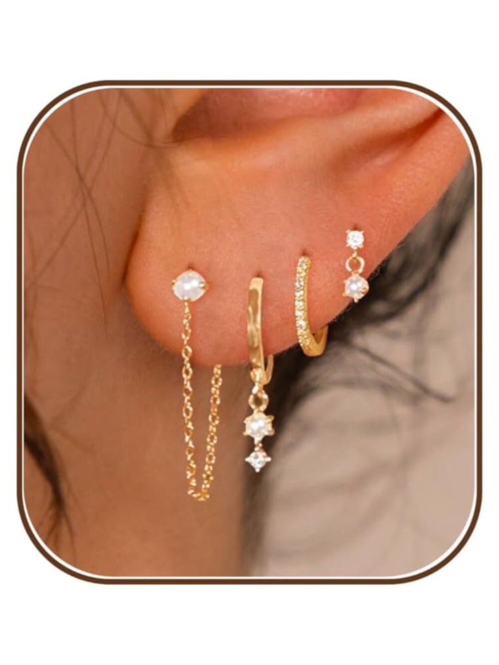 14k Gold Plated Huggie Hoop Earrings Stack Set Hypoallergenic Dainty Pearl